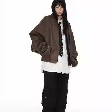 桴生 美式复古高街风假两件连帽宽松百搭外套夹克 女款