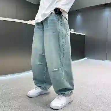 木木屋牛仔裤 简约舒适宽松松紧腰 浅蓝色 儿童款