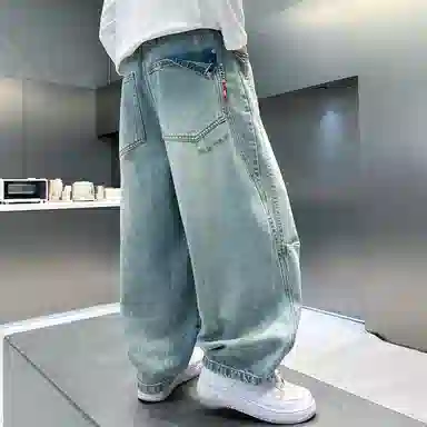 木木屋牛仔裤 简约舒适宽松松紧腰 浅蓝色 儿童款