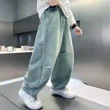 木木屋牛仔裤 简约舒适宽松松紧腰 浅蓝色 儿童款