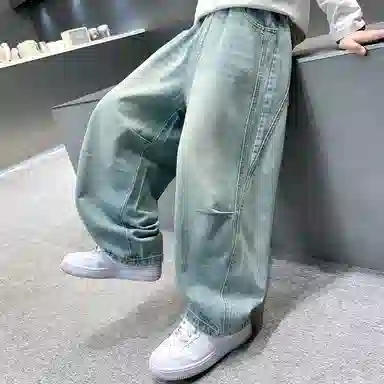 木木屋牛仔裤 简约舒适宽松松紧腰 浅蓝色 儿童款