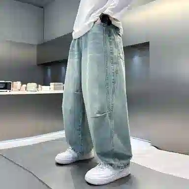 木木屋牛仔裤 简约舒适宽松松紧腰 浅蓝色 儿童款