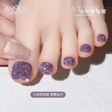 恩妮诗 新款网红爆款碎钻胶脚指爆闪 显白蹦迪七彩碎钻亮片甲油胶厂家批发