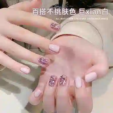 恩妮诗 皮粉色指甲油胶春夏新款 显白草莓碎钻爆闪亮片胶美甲店专用