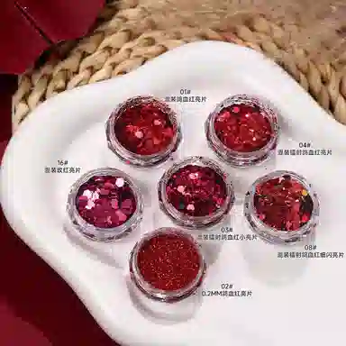 恩妮诗 鸽血红美甲亮片镭射闪粉爆闪  中梯中长款梯型长方长款红色纯色