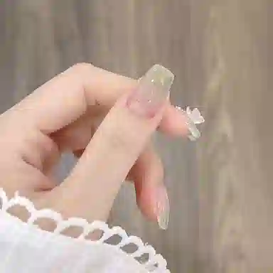 嘉比兔 渐变绿色冰透蝴蝶穿戴甲美甲假指甲夏日小清新法式可拆卸指甲甲片  方型浅色晕染 可爱