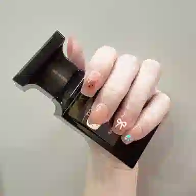 嘉比兔 小熊蝴蝶结可拆卸式穿戴甲  短梯晕染裸色 哑光