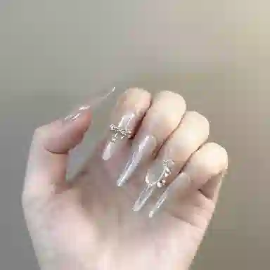 嘉比兔 灰色玻璃钻  穿戴甲 长款尖型裸色纯色 纯欲