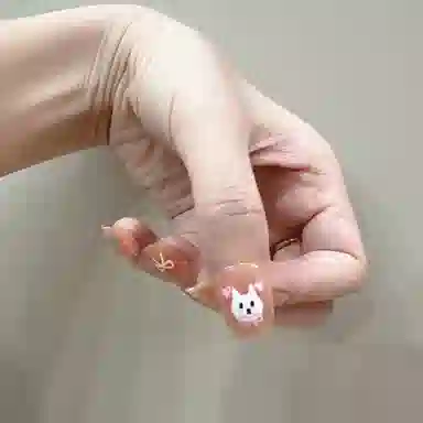 嘉比兔 小熊蝴蝶结可拆卸式穿戴甲  短梯晕染裸色 哑光