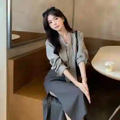 桴生 法式韩系气质飘带高腰长袖衬衫半身裙修身显瘦教资面试穿搭裙装套装 女款