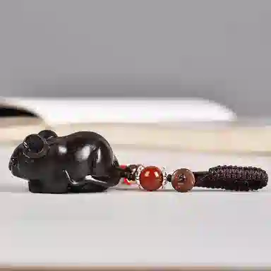 工匠一族 手工雕刻萌萌可爱精致创意小老鼠汽车钥匙扣红木饰品 紫光檀 挂件 男女同款情侣款