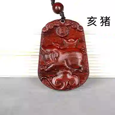 工匠一族 手工雕刻十二生肖木质平安无事牌 吉祥纳福#好运 檀木 项链 男女同款情侣款