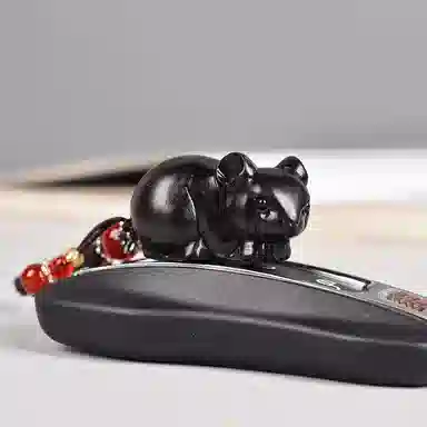 工匠一族 手工雕刻萌萌可爱精致创意小老鼠汽车钥匙扣红木饰品 紫光檀 挂件 男女同款情侣款