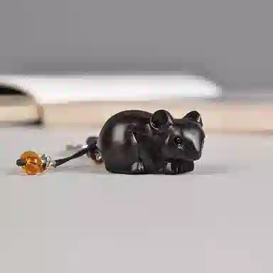工匠一族 手工雕刻萌萌可爱精致创意小老鼠汽车钥匙扣红木饰品 紫光檀 挂件 男女同款情侣款