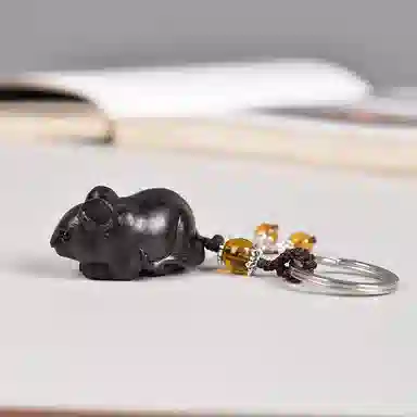 工匠一族 手工雕刻萌萌可爱精致创意小老鼠汽车钥匙扣红木饰品 紫光檀 挂件 男女同款情侣款