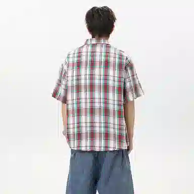 海尔斯 潮牌时尚英伦格子工装高街宽松短袖衬衫 男款