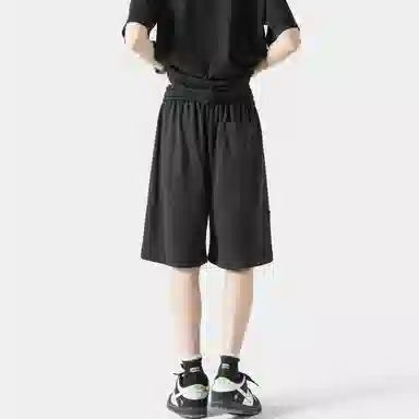 海尔斯 美式复古高街舒适时尚简约纯色条纹宽松百搭系带休闲短裤 男款