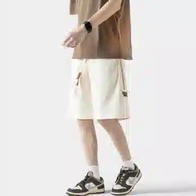 海尔斯 美式复古高街舒适时尚简约纯色条纹宽松百搭系带休闲短裤 男款