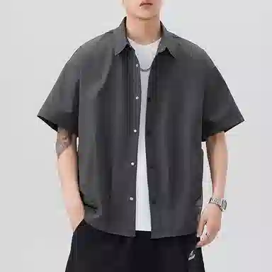 海尔斯 潮牌百搭帅气宽松工装衬衣运动休闲纯色短袖衬衫 男款