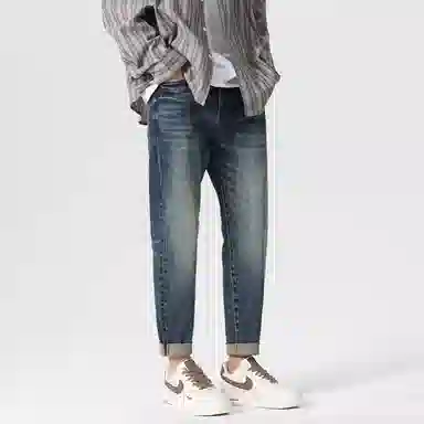 海尔斯 美式复古高街舒适时尚水洗做旧口袋宽松休闲百搭柔软亲肤直筒牛仔裤 男款 蓝色