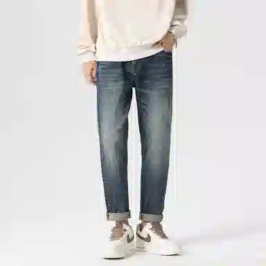 海尔斯 美式复古高街舒适时尚水洗做旧口袋宽松休闲百搭柔软亲肤直筒牛仔裤 男款 蓝色