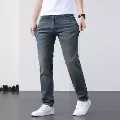 海尔斯 美式高街舒适时尚简约百搭凉感亲肤水洗做旧弹力修身直筒牛仔裤 男款