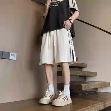 海尔斯 立体刺绣五分织带宽松休闲短裤 男款