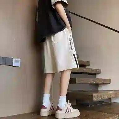 海尔斯 立体刺绣五分织带宽松休闲短裤 男款