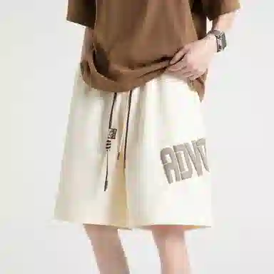 海尔斯 美式高街舒适字母印花中腰系带百搭宽松休闲短裤 男款