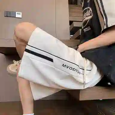 海尔斯 立体刺绣五分织带宽松休闲短裤 男款