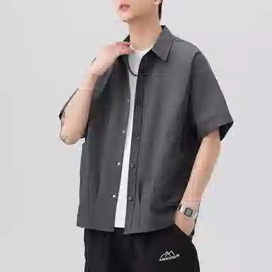 海尔斯 潮牌百搭帅气宽松工装衬衣运动休闲纯色短袖衬衫 男款