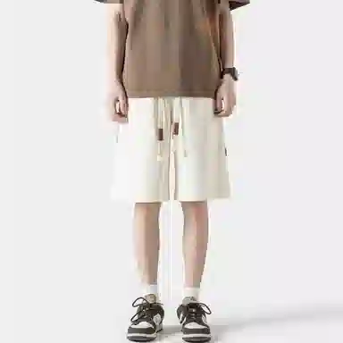 海尔斯 美式复古高街舒适时尚简约纯色条纹宽松百搭系带休闲短裤 男款