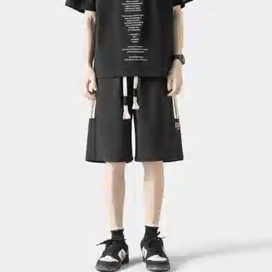 海尔斯 美式复古高街舒适时尚简约纯色条纹宽松百搭系带休闲短裤 男款