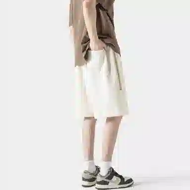 海尔斯 美式复古高街舒适时尚简约纯色条纹宽松百搭系带休闲短裤 男款