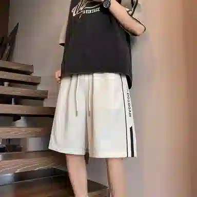 海尔斯 立体刺绣五分织带宽松休闲短裤 男款