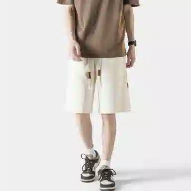 海尔斯 美式复古高街舒适时尚简约纯色条纹宽松百搭系带休闲短裤 男款