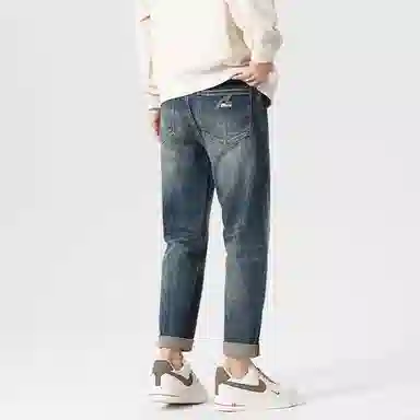 海尔斯 美式复古高街舒适时尚水洗做旧口袋宽松休闲百搭柔软亲肤直筒牛仔裤 男款 蓝色
