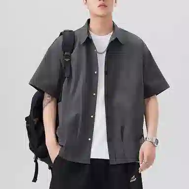 海尔斯 潮牌百搭帅气宽松工装衬衣运动休闲纯色短袖衬衫 男款