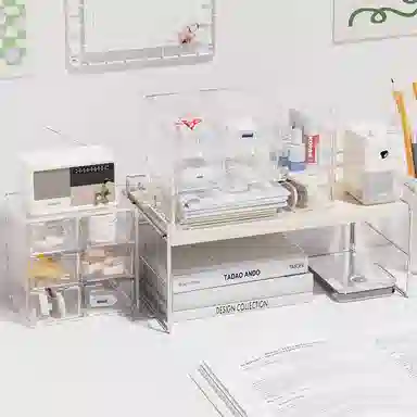 娇雪菲 化妆品收纳盒梳妆台置物架桌面高级感整理抽屉柜透灰色