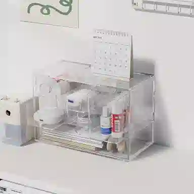 娇雪菲 化妆品收纳盒梳妆台置物架桌面高级感整理抽屉柜透灰色