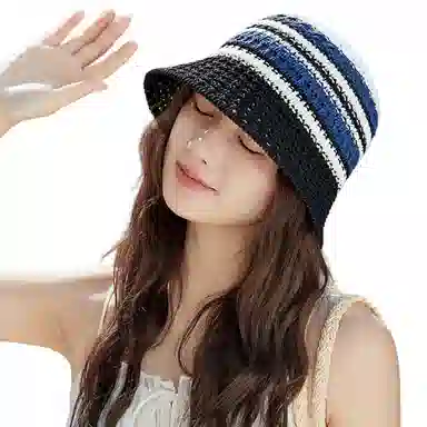 雅鹿 多彩夏日系列 创意撞色条纹针织帽多功能遮阳防晒海边度假拍照上镜 涤纶 渔夫帽 女款