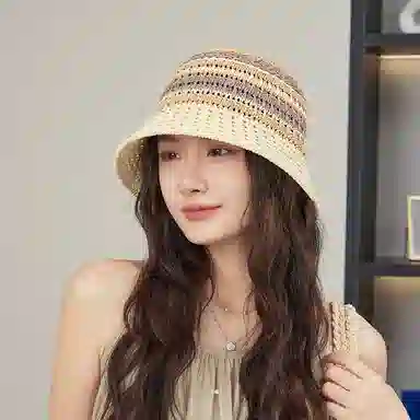 雅鹿 多彩夏日系列 创意撞色条纹针织帽多功能遮阳防晒海边度假拍照上镜 涤纶 渔夫帽 女款