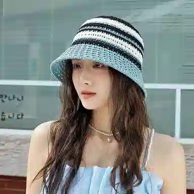 雅鹿 多彩夏日系列 创意撞色条纹针织帽多功能遮阳防晒海边度假拍照上镜 涤纶 渔夫帽 女款