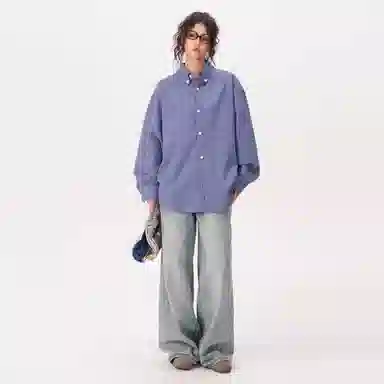 虫小绿 美式复古慵懒宽松透气格子长袖衬衣外套衬衫 男女同款