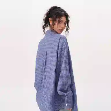 虫小绿 美式复古慵懒宽松透气格子长袖衬衣外套衬衫 男女同款