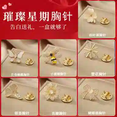 缔晶 森系甜美时尚套装 日常通勤配饰礼盒 合金 胸针 女款