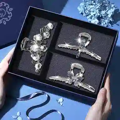 缔晶 精致时尚蝴蝶山茶花鲨鱼夹抓夹套装 轻奢金属风日常百搭通勤配饰 合金 发夹 女款