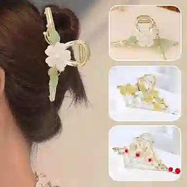 缔晶 森系清新花朵流苏鲨鱼夹套装 浪漫春夏通勤造型感 合金 发夹 女款