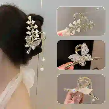 缔晶 优雅气质铃兰鱼尾蝴蝶流苏鲨鱼夹套装 清新浪漫通勤搭配 合金 发夹 女款