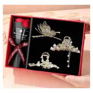 缔晶 森系浪漫蝴蝶流苏花朵鲨鱼夹抓夹套装 春夏清新通勤风日常搭配发饰礼盒 合金 发夹 女款